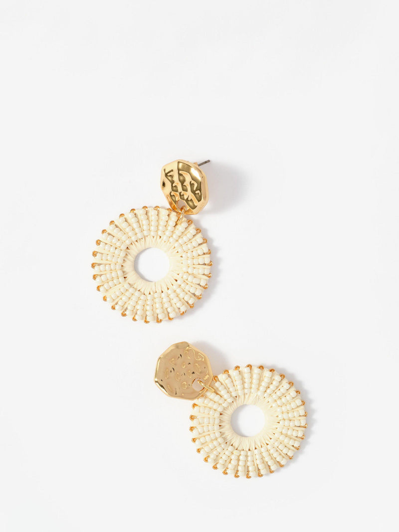 Mint Velvet statement raffia hoop earrings gold cream 5cm (British brand)