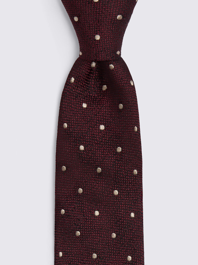 Moss burgundy polka dot silk tie, UK version