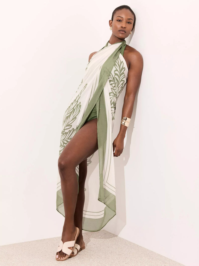 Mint Velvet palm print scarf cover up green multi - British product