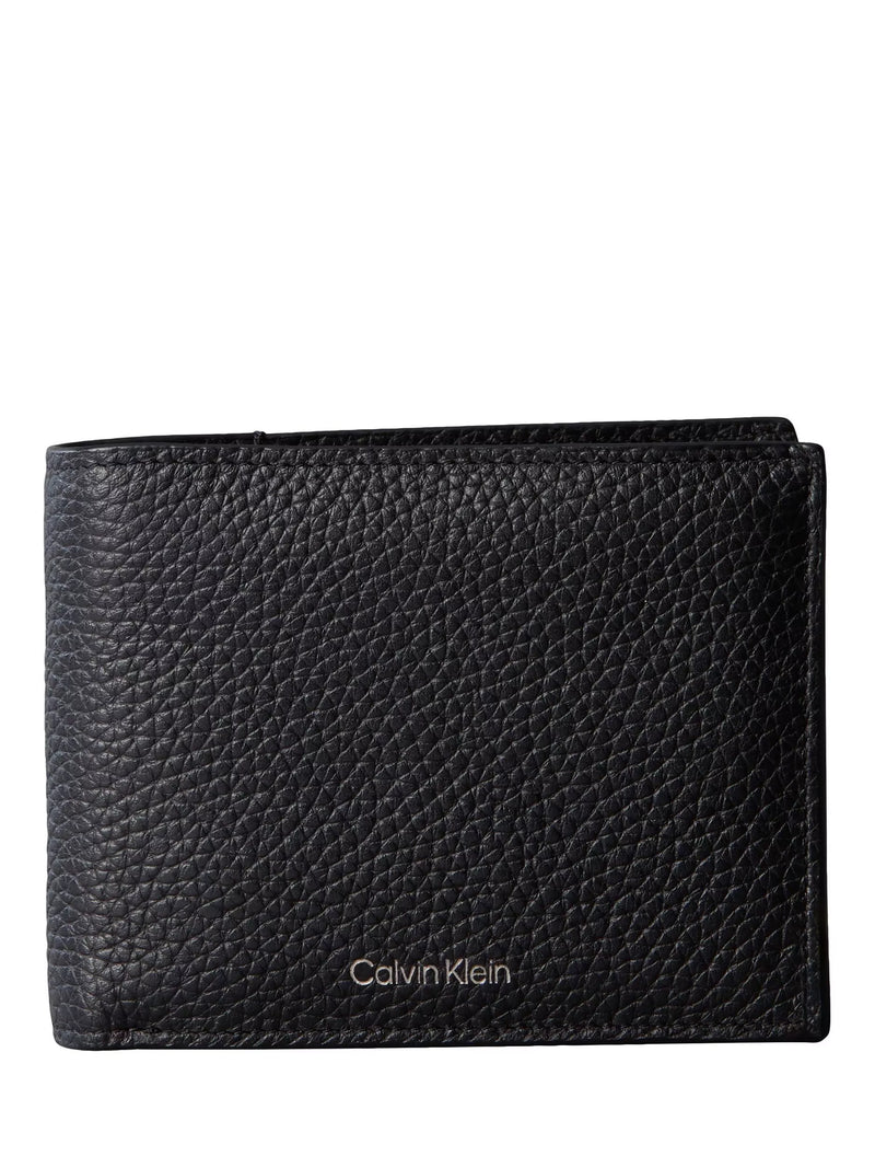 Calvin Klein Foil Embossed Trifold Leather Wallet, Black