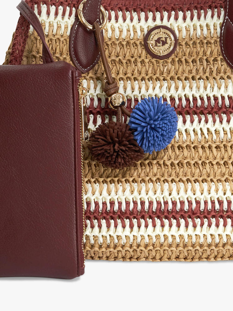 Dune London Devotedly burgundy raffia tote bag, UK version
