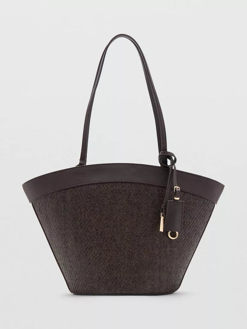 Mango natural fibre bucket tote bag chocolate, UK version
