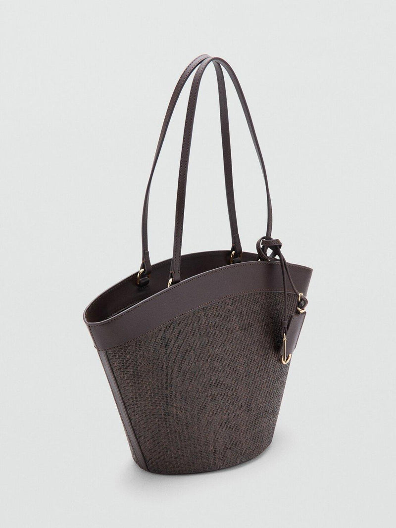 Mango natural fibre bucket tote bag chocolate, UK version