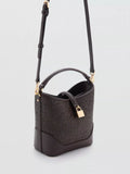 Mango woven raffia bucket bag chocolate, UK version