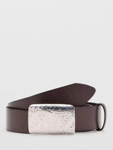 John Lewis Mango Engraved Buckle Leather Belt, Chocolate- Buy online at McGrocer