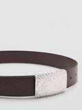 Mango leather belt chocolate engraved buckle, UK version