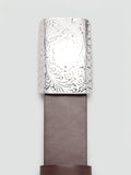 Mango leather belt chocolate engraved buckle, UK version