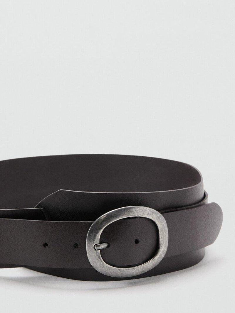 Mango oval buckle pure leather belt chocolate (British brand)
