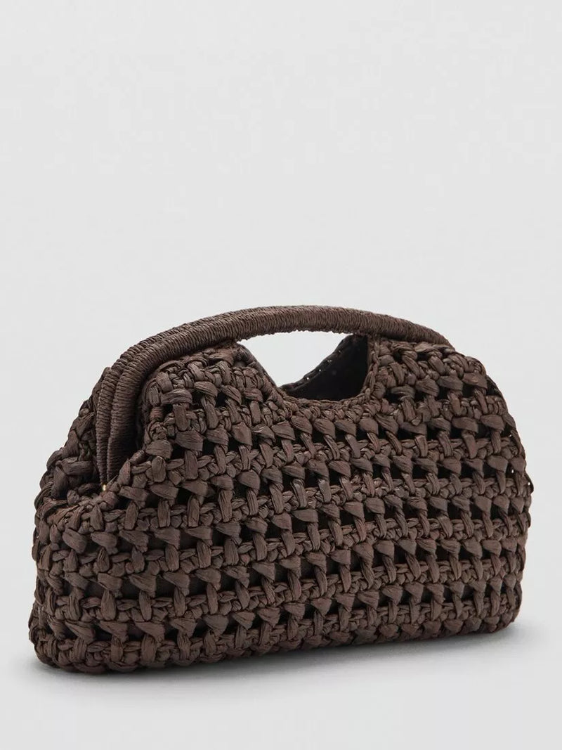 Mango woven clutch bag in chocolate (British brand)