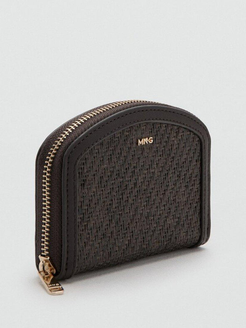 Mango woven compact zip purse in chocolate, imported from the UK