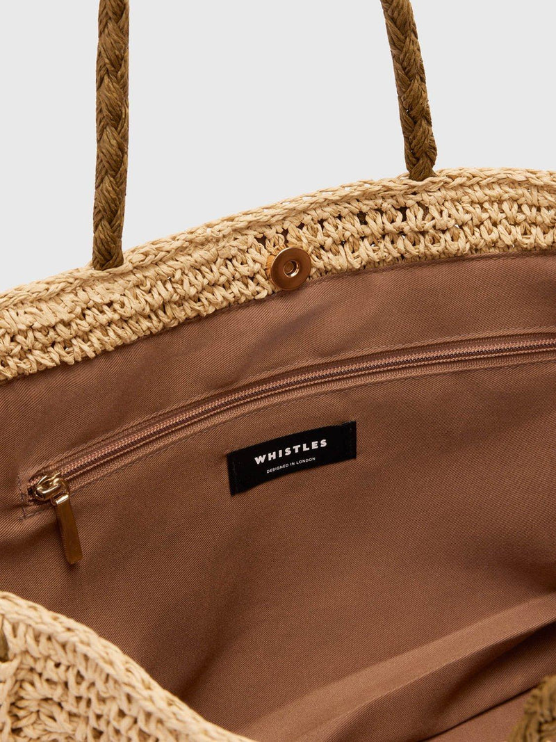 Whistles patchwork straw tote bag multi - British product