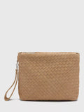 Whistles woven suede clutch bag neutral - British product