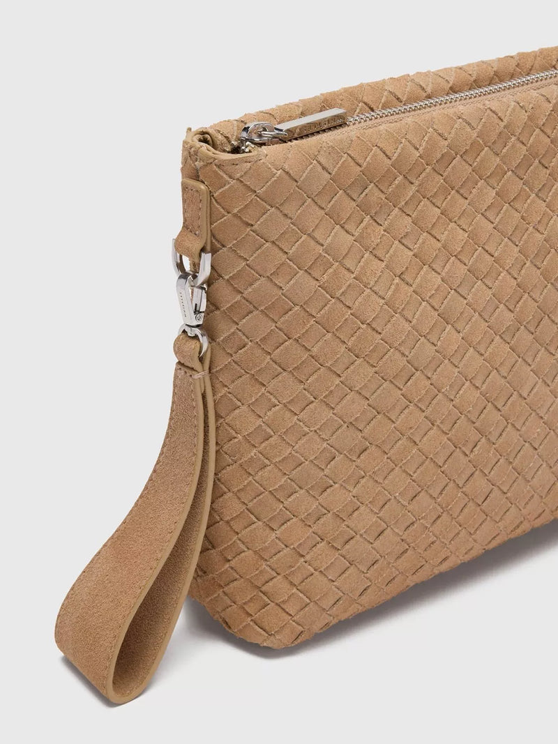 Whistles woven suede clutch bag neutral - British product