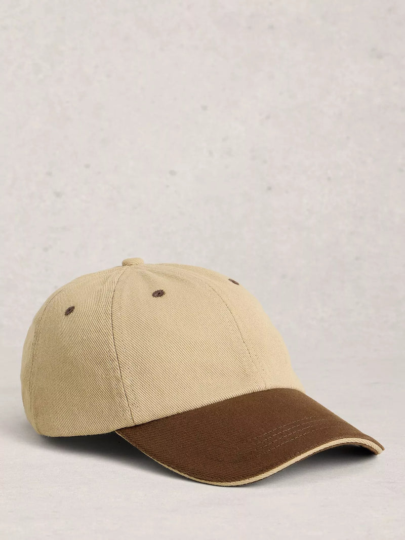 White Stuff baseball cap natural brown colour block, imported from the UK