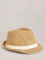 John Lewis White Stuff Patterned Ribbon Paper Trilby Hat Natural- Buy online at McGrocer