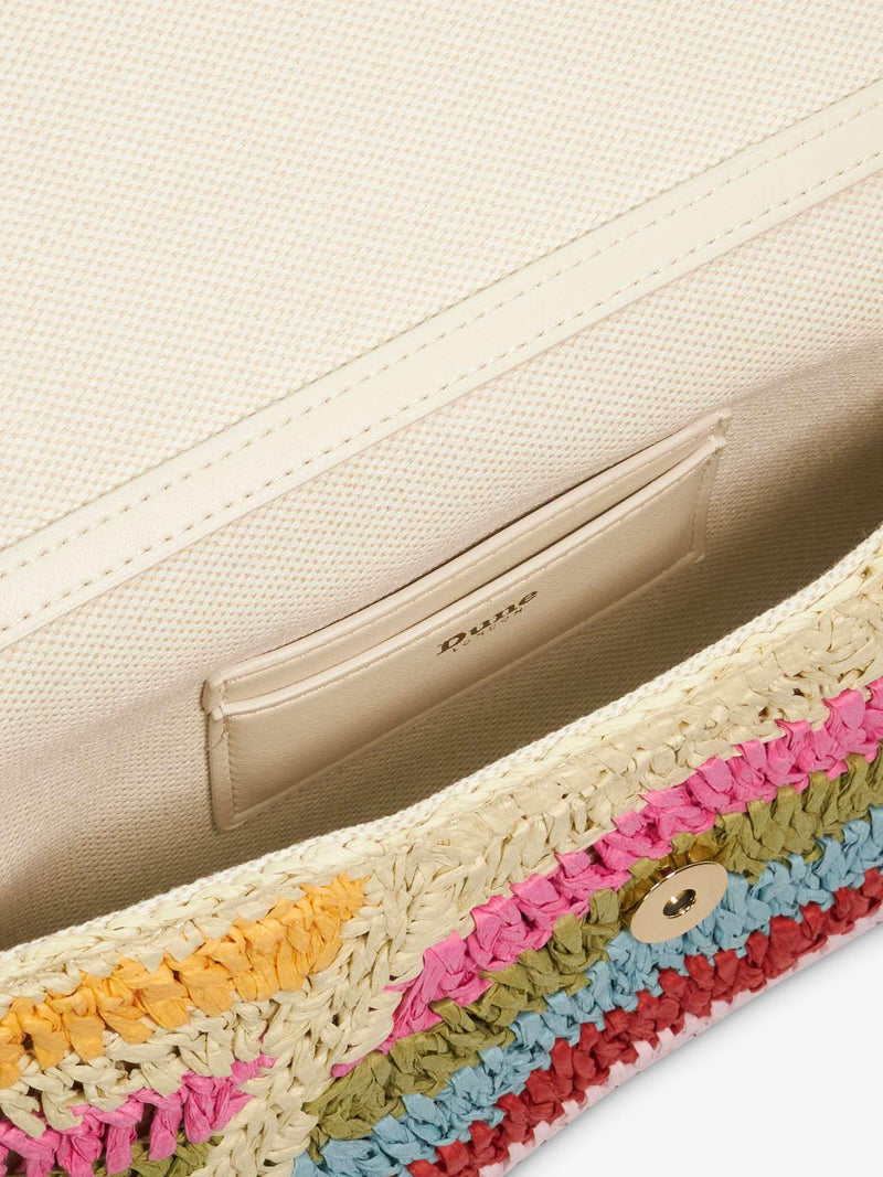 Dune London Essentials multicoloured raffia clutch bag with stripe, UK version
