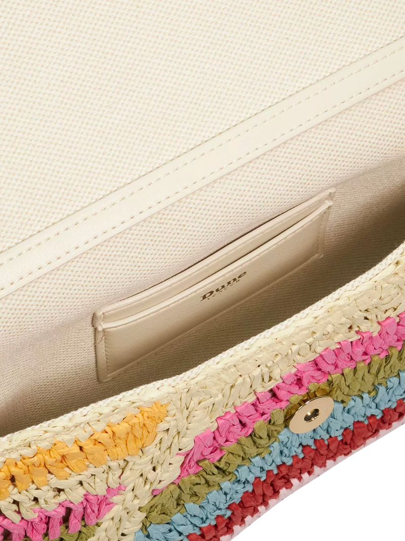 Dune London Essentials multicoloured raffia clutch bag with stripe, UK version