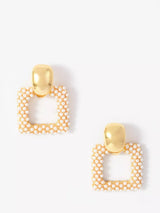 John Lewis Mint Velvet Square Drop Pearl Earrings, Gold- Buy online at McGrocer