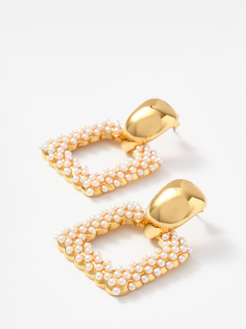 Mint Velvet square drop pearl earrings gold toned, UK version