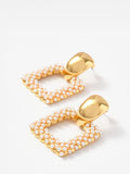 Mint Velvet square drop pearl earrings gold toned, UK version