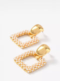 Mint Velvet square drop pearl earrings gold toned, UK version
