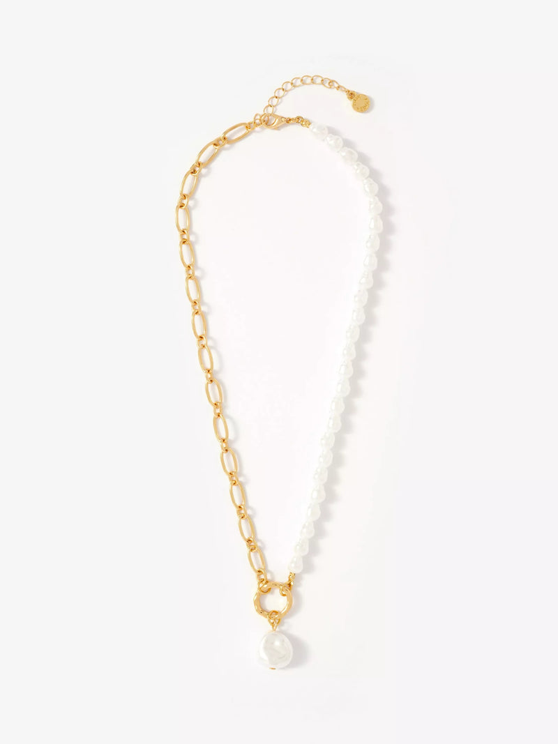 Mint Velvet pearl drop necklace gold white, imported from the UK