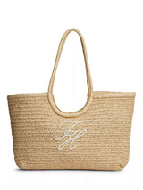 John Lewis Tommy Hilfiger Raffia Textured Logo Tote Bag, Cream- Buy online at McGrocer