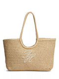 Tommy Hilfiger raffia textured logo tote bag cream, imported from the UK