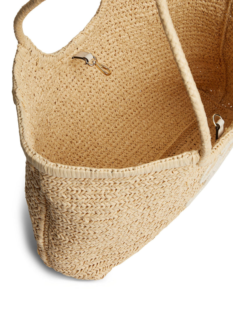 Tommy Hilfiger raffia textured logo tote bag cream, imported from the UK