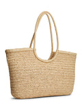 Tommy Hilfiger raffia textured logo tote bag cream, imported from the UK