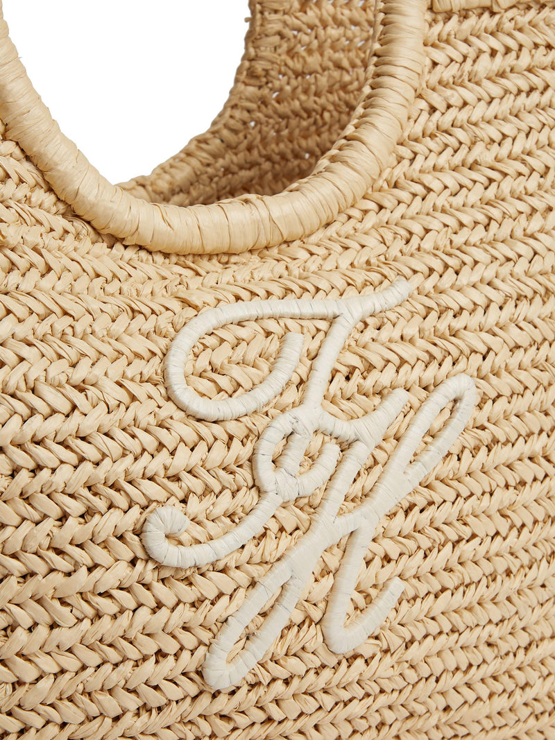 Tommy Hilfiger raffia textured logo tote bag cream, imported from the UK
