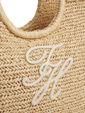 Tommy Hilfiger raffia textured logo tote bag cream, imported from the UK