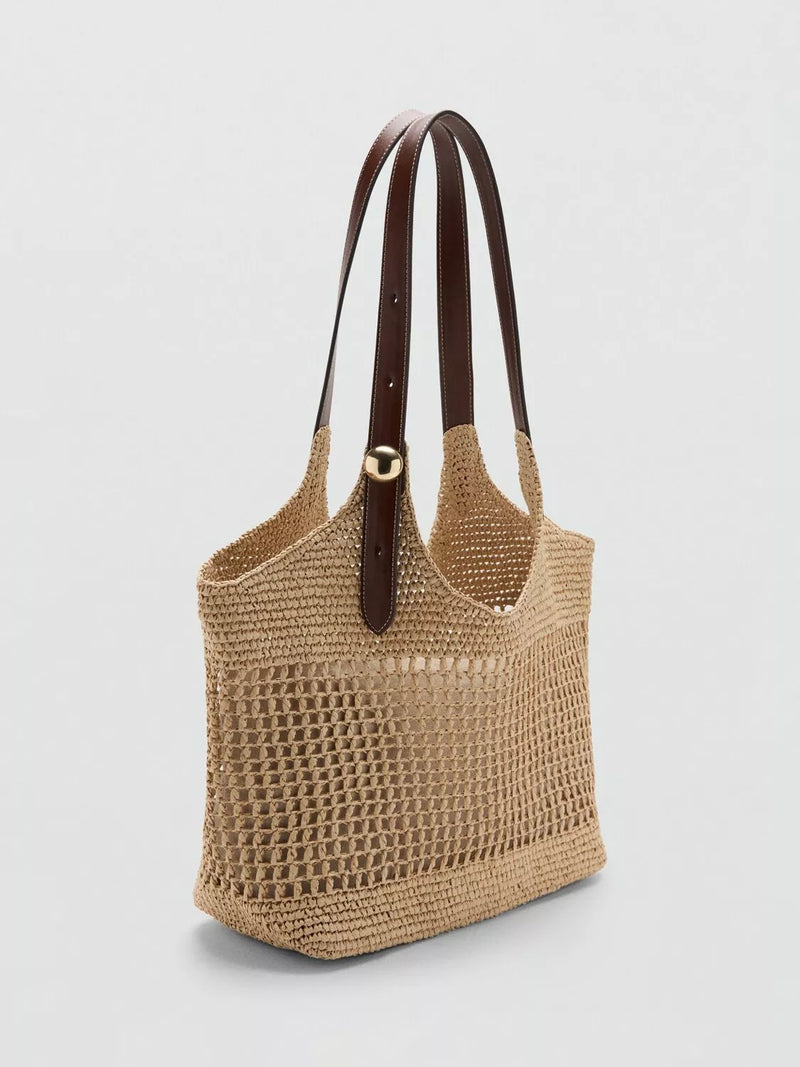 Mango Woven Adjustable Shoulder Strap Bag, Beige, One Size