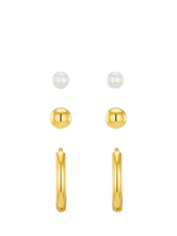 John Lewis Orelia Waterproof LUXE Stud and Hoop Earrings, Pack of 3, Gold/White- Buy online at McGrocer