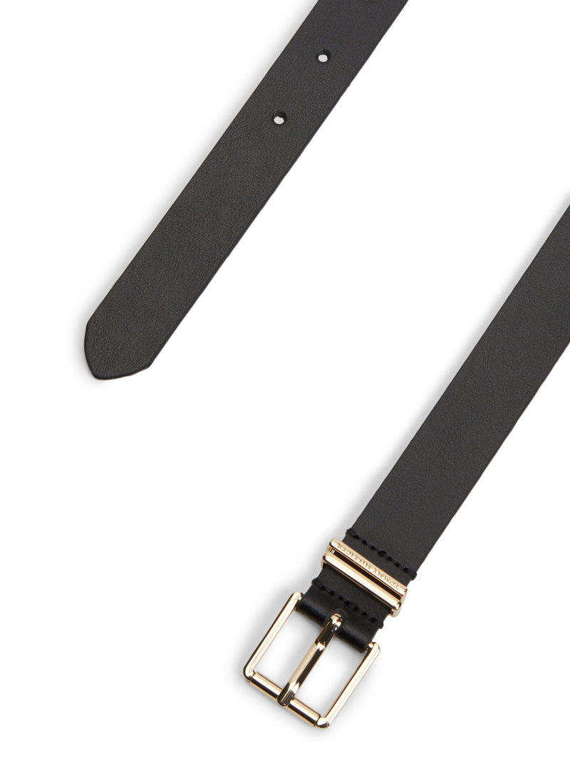 Tommy Hilfiger black leather belt with square buckle, imported from the UK