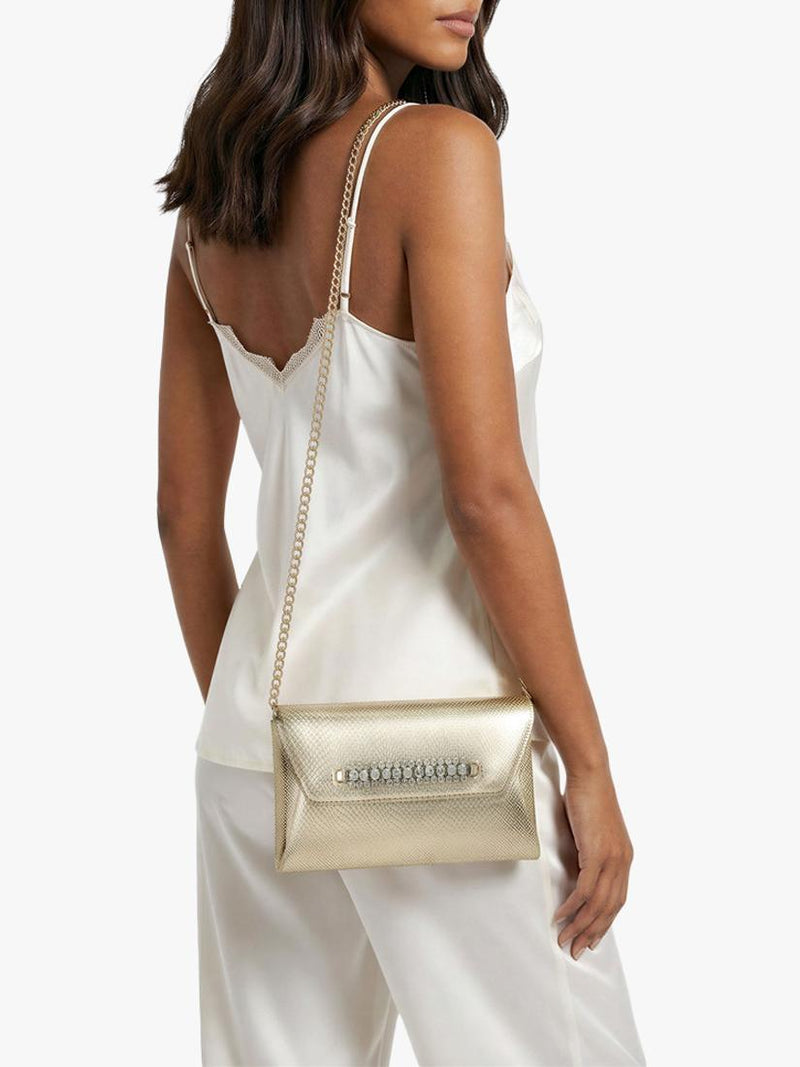 Carvela Lusso embellished clutch bag gold chain strap - British product