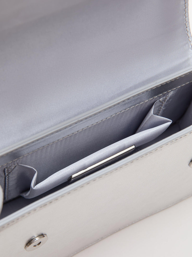 Phase Eight silver leather clutch bag, UK version