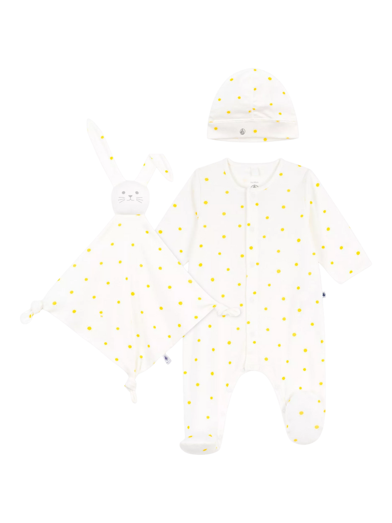 Petit Bateau baby 3-piece gift set in white, imported from the UK