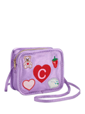 Stych kids crossbody bag in purple with teddy and heart pattern (British brand)