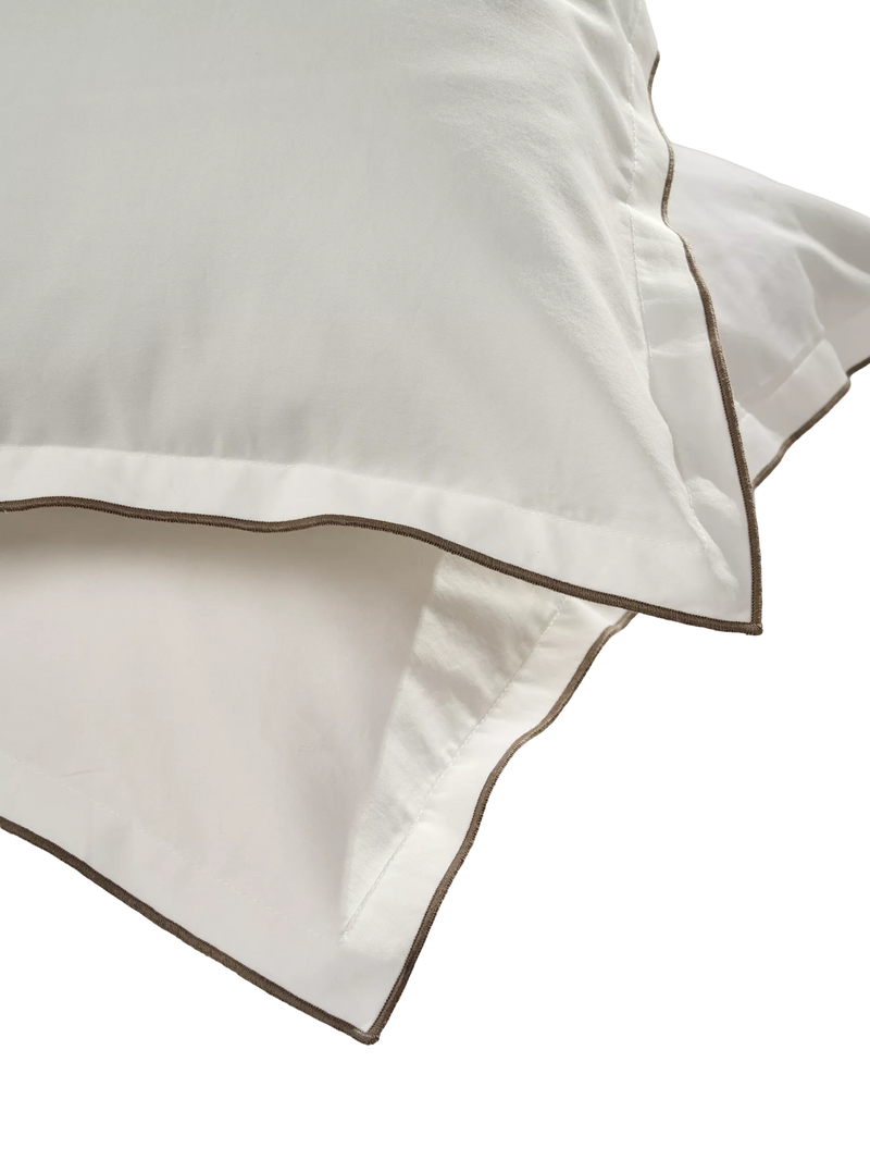 Truly cotton percale double duvet cover with mushroom stitch embroidery white (British brand)