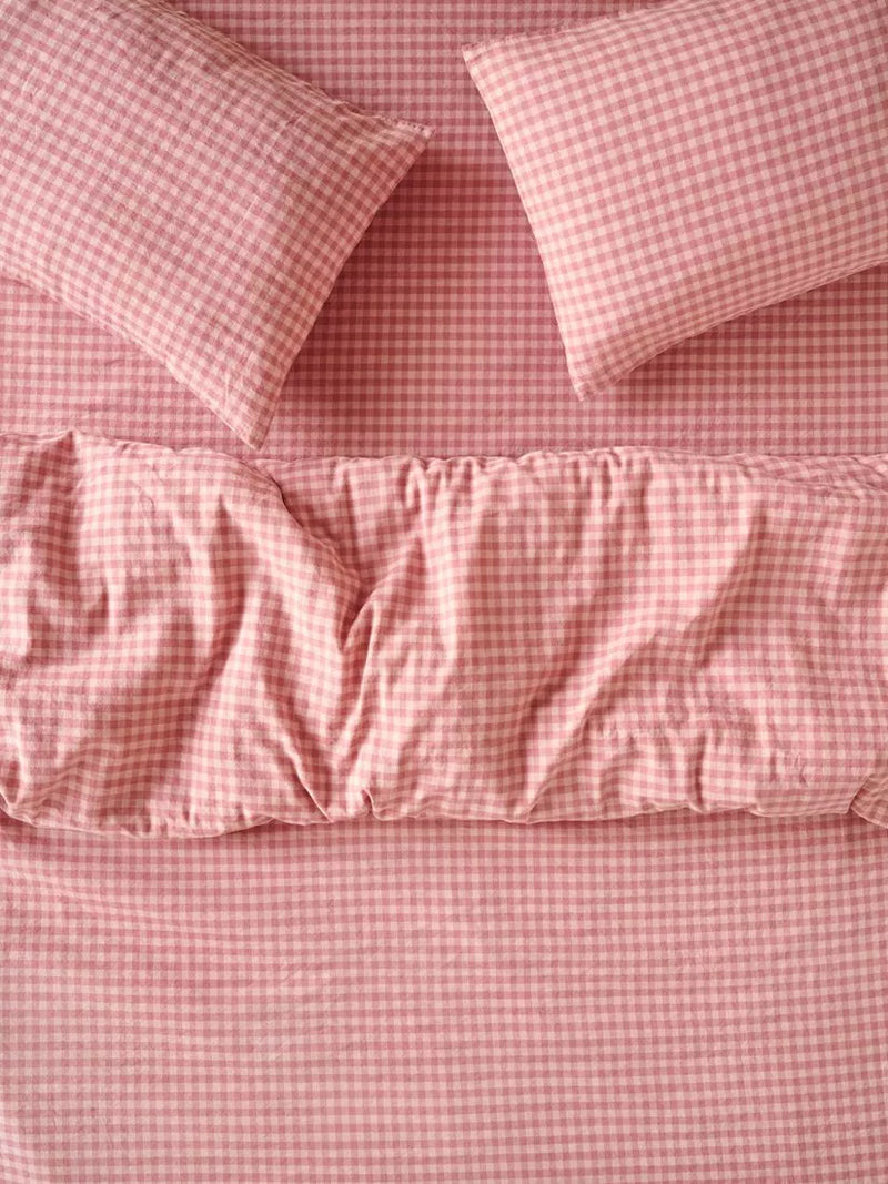 Piglet in Bed Colour Drench Gingham Linen Blend Bedding, Dusty Pink/Rose, Standard Pillowcase, Pair
