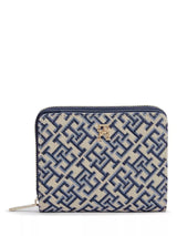 John Lewis Tommy Hilfiger Monogram Jacquard Zip-Around Purse, Navy- Buy online at McGrocer