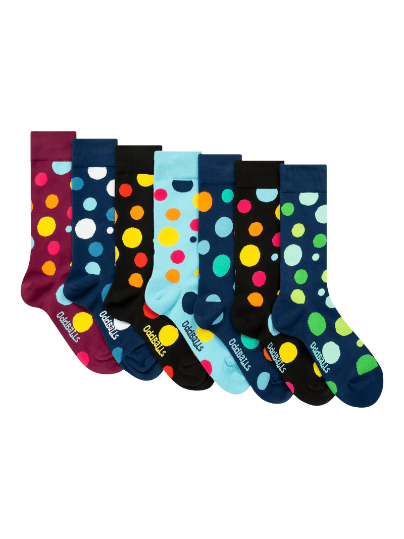 OddBalls cotton blend polka dot socks pack of 7, imported from the UK