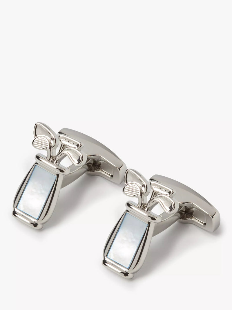 Simon Carter golf bag cufflinks rhodium plated brass, UK version