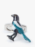 Simon Carter magpie cufflinks rhodium plated enamel, UK version