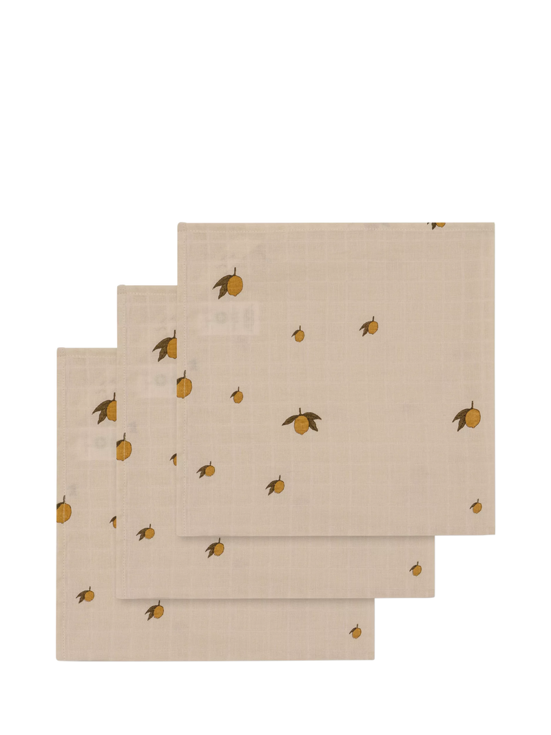 Konges Sløjd muslin cloths lemon print 3-pack - British product