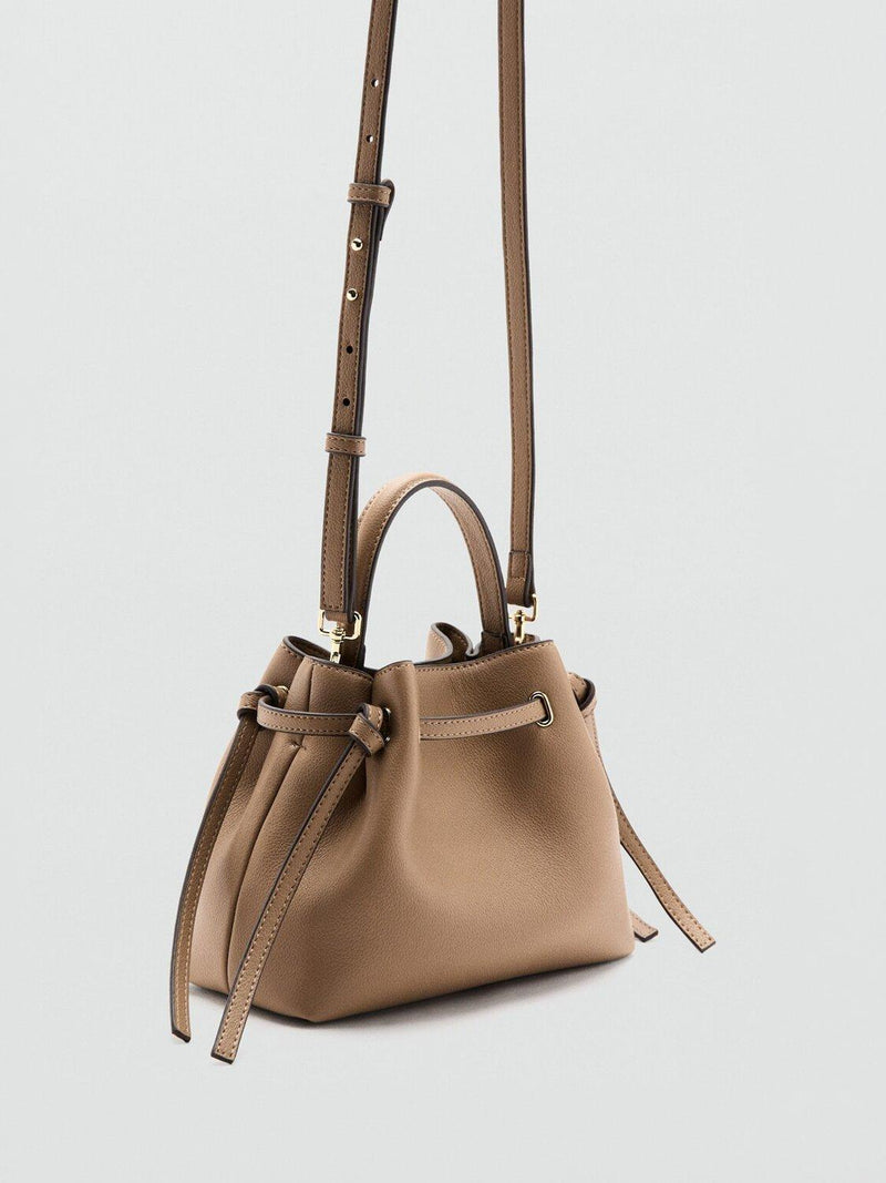 Mango convertible strap top handle bucket bag in camel - British product