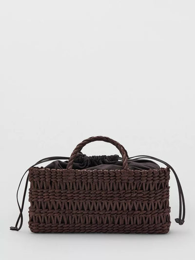 John Lewis Mango Woven Cinch Top Market Tote Bag, Chocolate- Buy online at McGrocer
