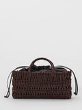Mango woven paper tote bag in chocolate, UK version