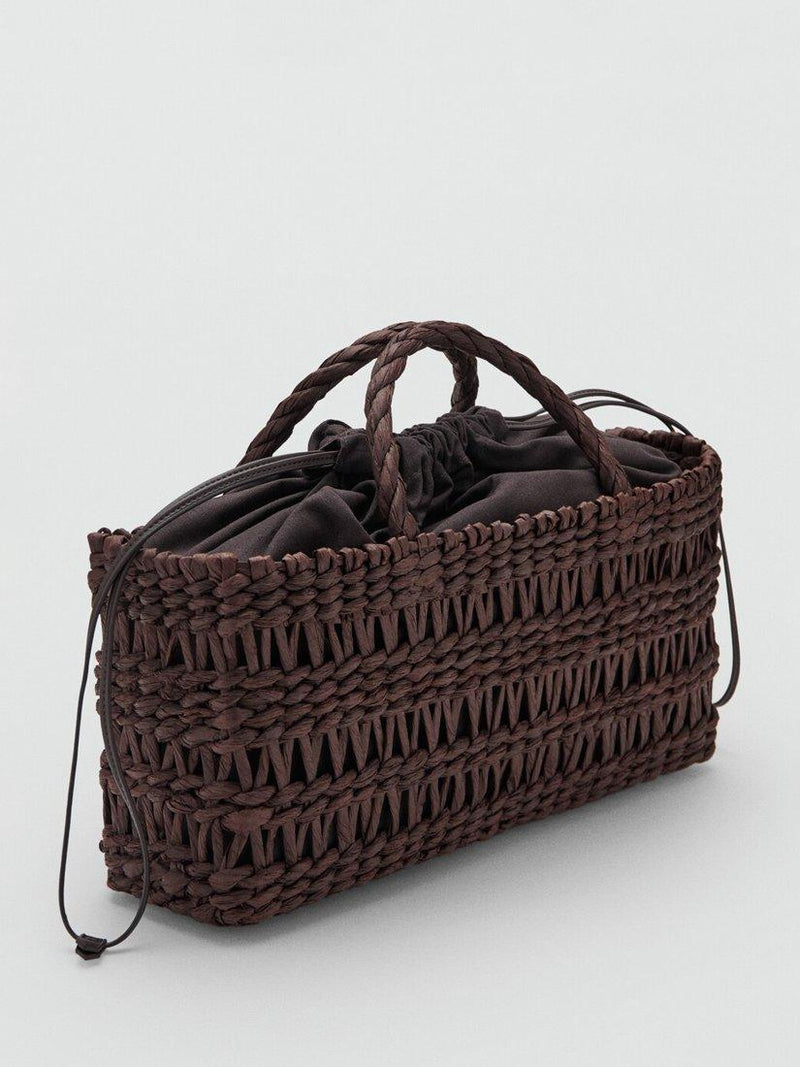 Mango woven paper tote bag in chocolate, UK version